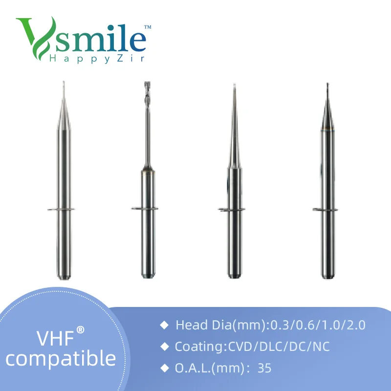 VHF Diamond Burs Compatible with DLC Coating for Milling Dental Zirconia Block