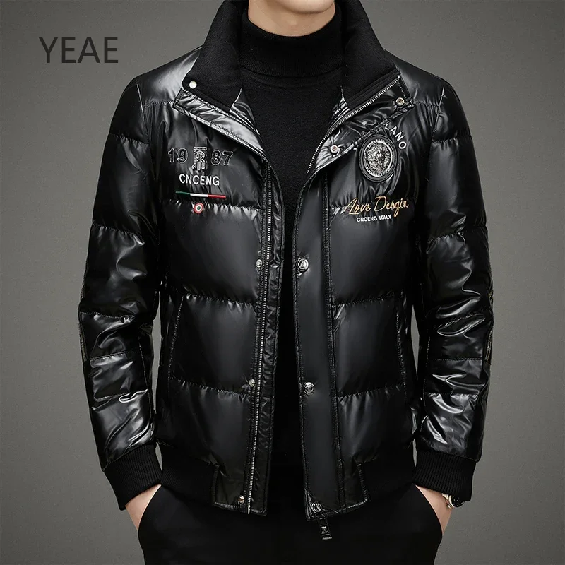 

YEAE Men's Light Down Winter Shiny Duck Down Jacket Black Stand Collar New Thickened Coat Male Winter Brand Designer Clothes