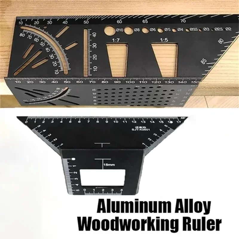 Multi Functional Aluminum Alloy Square Ruler, 45 Degree and 90 Degree Angle Measuring Ruler, Woodworking Measuring Tool