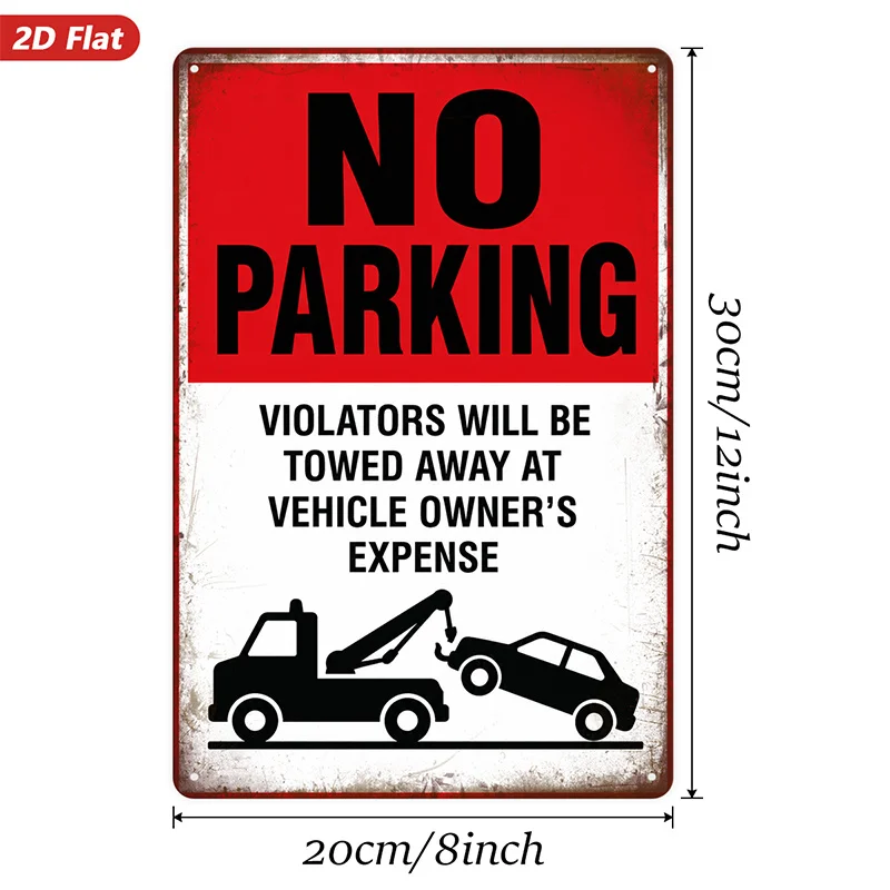 Metal Sign Wall Art, No Parking Sign - Vintage Style, Bold Lettering, Vehicle Towing Illustration, Home Decor, for Garage