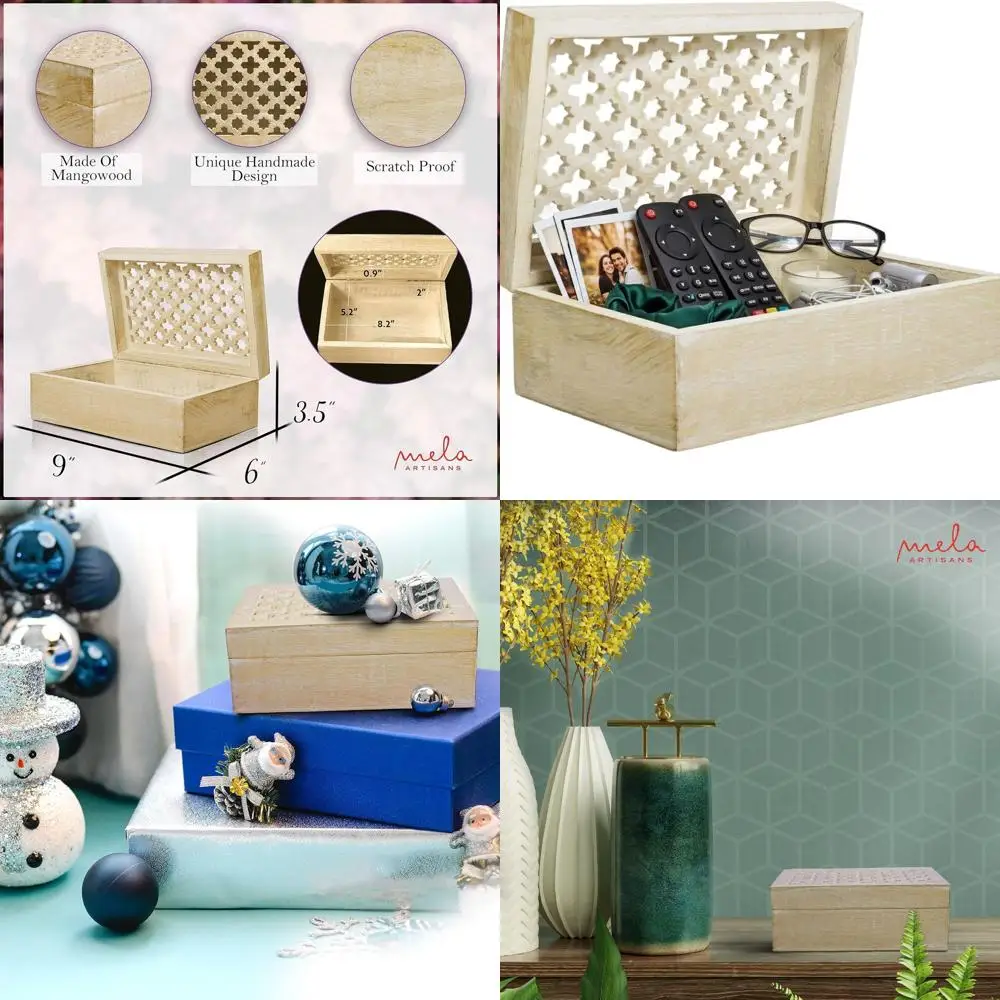 Large Whitewashed Mango Wood Memory Box with Hinged Lid - 9x6x3.5 Inches for Photos & Keepsakes