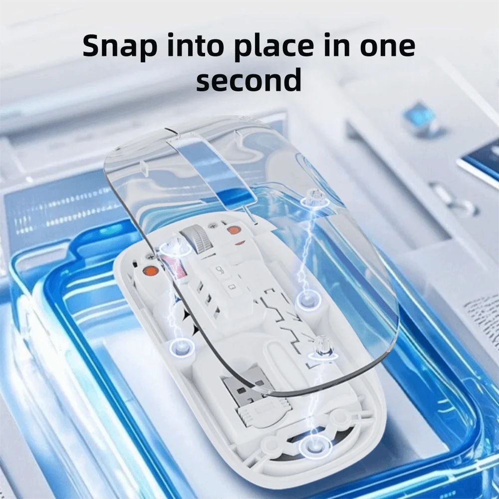 3 Modes Wireless Gaming Mouse Magnetic Design Noiseless Operation Bluetooth Mouse Type-C Rechargeable Transparent Mouse