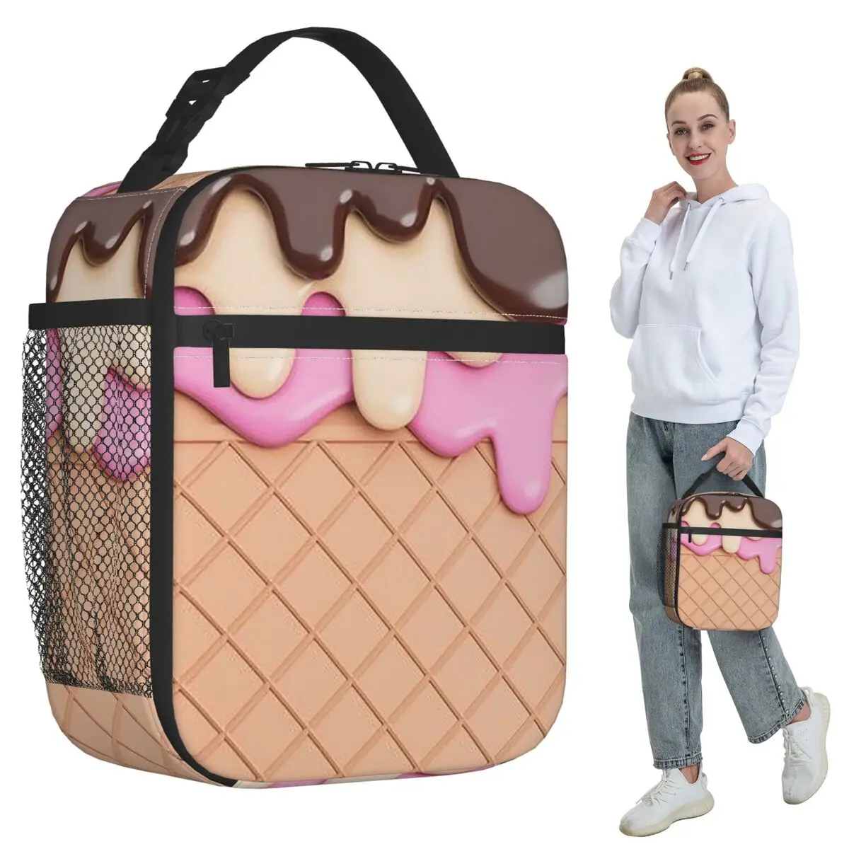 Strawberry Ice Cream Insulated Lunch Bag for Kids School Cooler Thermal Food Box Tote Leakproof Lunch Boxes Container