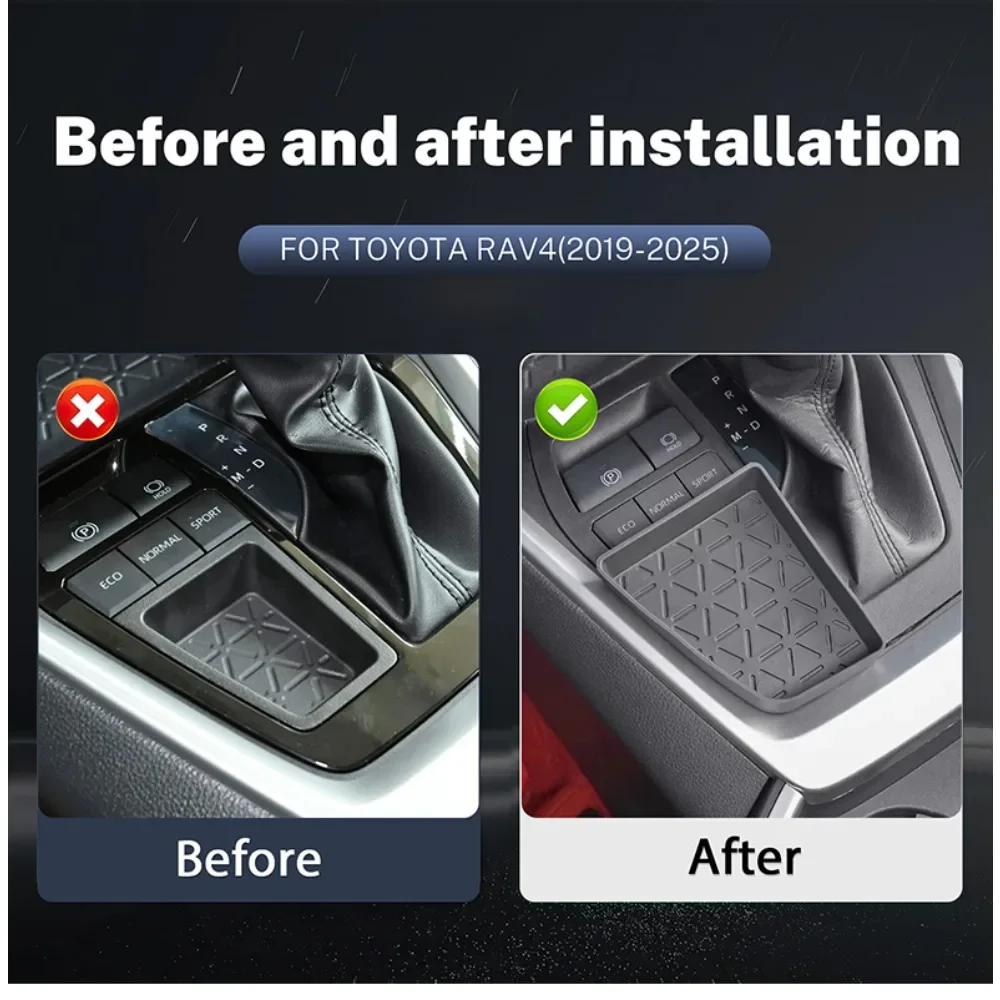 Gear Shift Storage Box TP Black Organizer Tray Center Console Interior Accessories Upgrade For Toyota RAV4 2019-2025 LHD