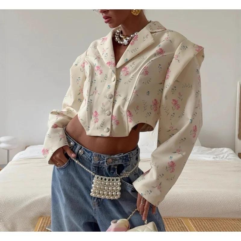 

2025 Autumn New Fashion Printed Small Suit Women Commuter Short Long Sleeve Suit Jacket Women's Clothing