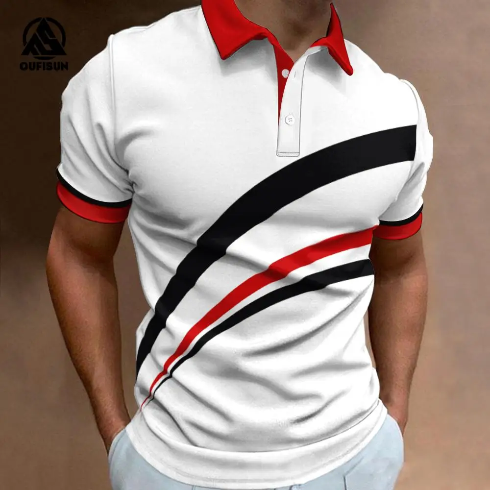 Fashion Men\'s Polo Shirt Summer Casual Short Sleeve Buttons Tops Street Sports Style Clothing Oversized Pullover Golf Wear