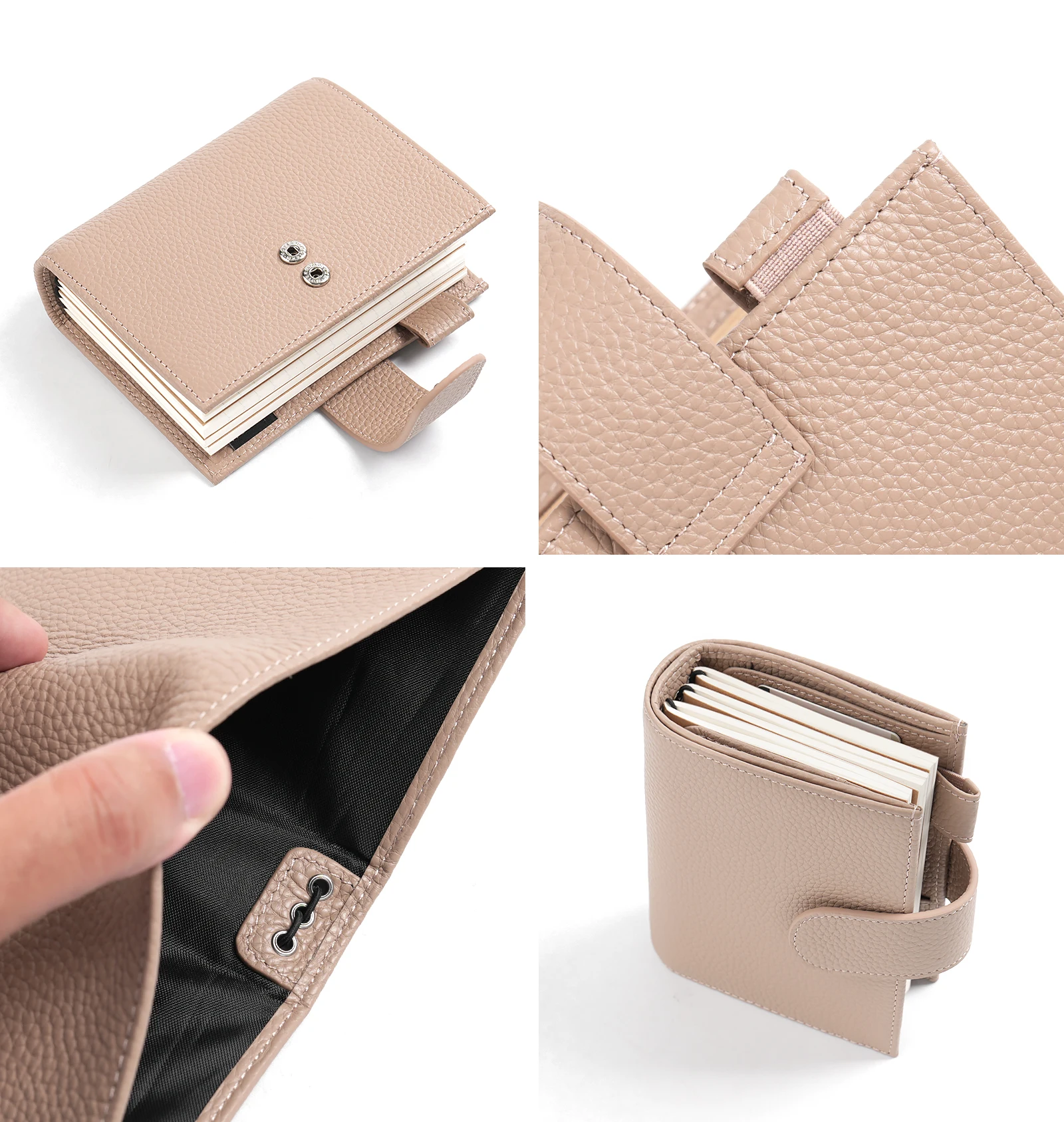 Moterm Passport Size Companion Travel Journal Pebbled Grain Leather Notebook Genuine Cowhide Organizer with Double Snap Closure