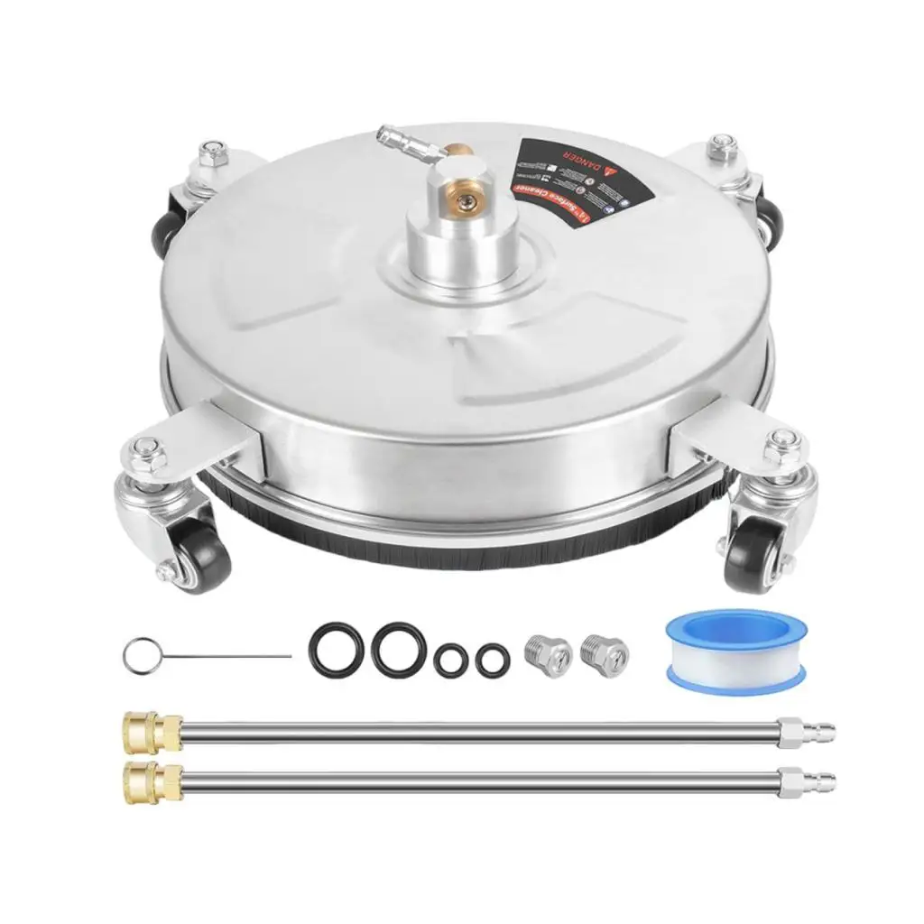 13inch Surface Cleaner 2 Replace Nozzles wheels Stainless Steel with Extension pole for Cleaning Sidewalks Patio Driveway