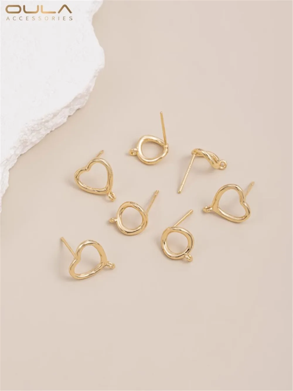 

14K Bag Gold Heart-shaped Ring with Hanging Ring Earrings Twisted Small Circle with Hanging Ring Earrings Diy Handmade Earrings