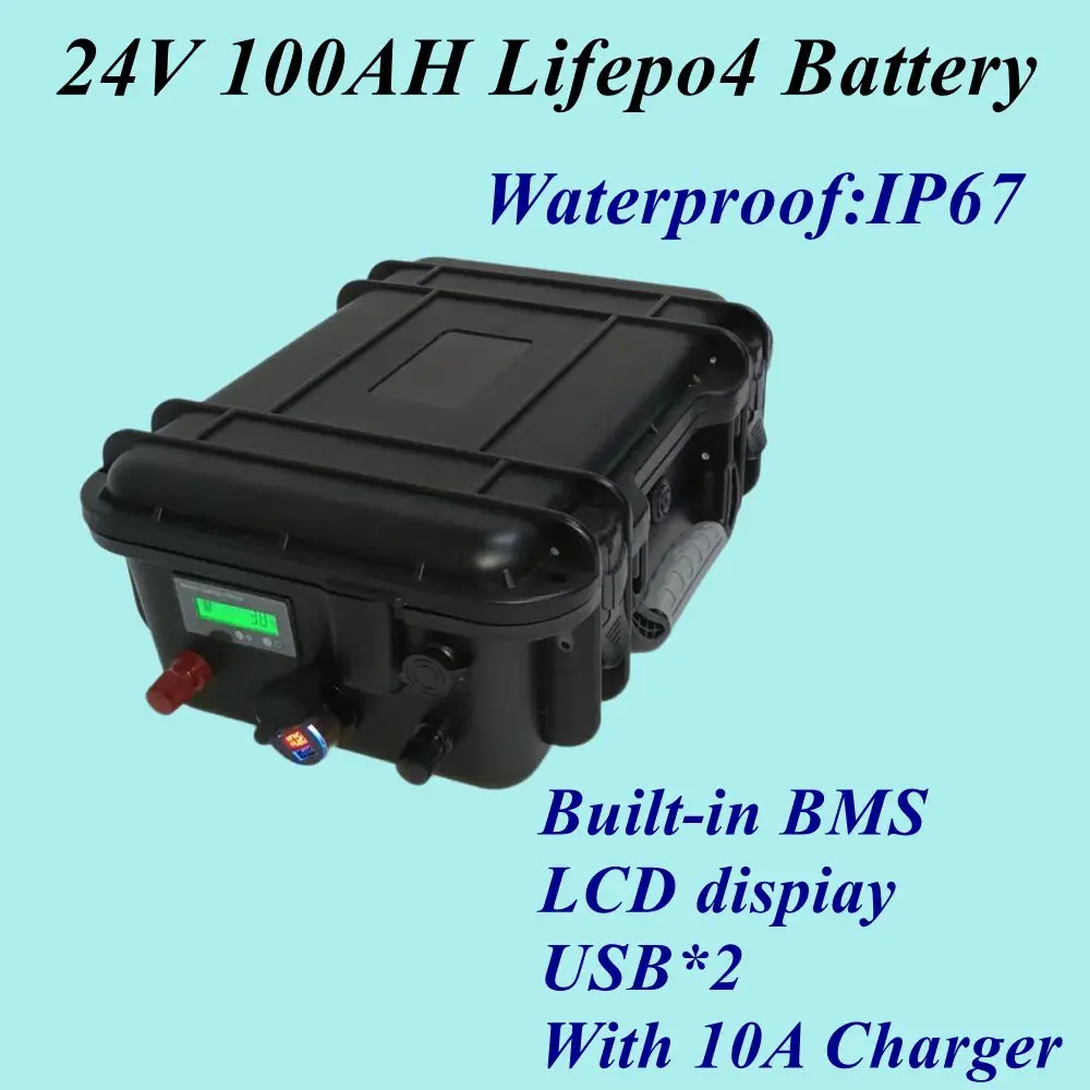 Waterproof Marine motor battery pack Lifepo4 24V, 100Ah, BMS, for 2400W,trolling motor, 89/119 pound thrus fishing boat  charger