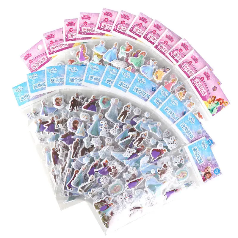 12 Sheets/Lot 3D Puffy Bubble Stickers Cartoon Frozen Princess Cars Winnie Waterpoof DIY Baby Toys For Children Kids Boys Girls