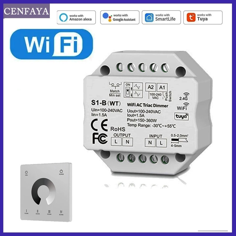 Tuya WiFi AC Triac LED Dimmer Push Switch 110V 220V 230V Smart Life APP Wireless Touch Panel Remote Control for Alexa Google