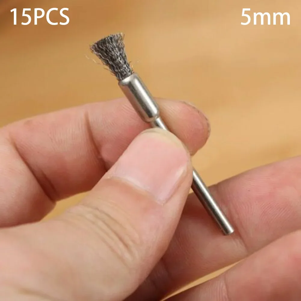 15Pc 5mm Wire Brush Remove Rust Polishing Brush Stainless Steel Handle For Mold Grinder Electric Rotary Drill Accessories