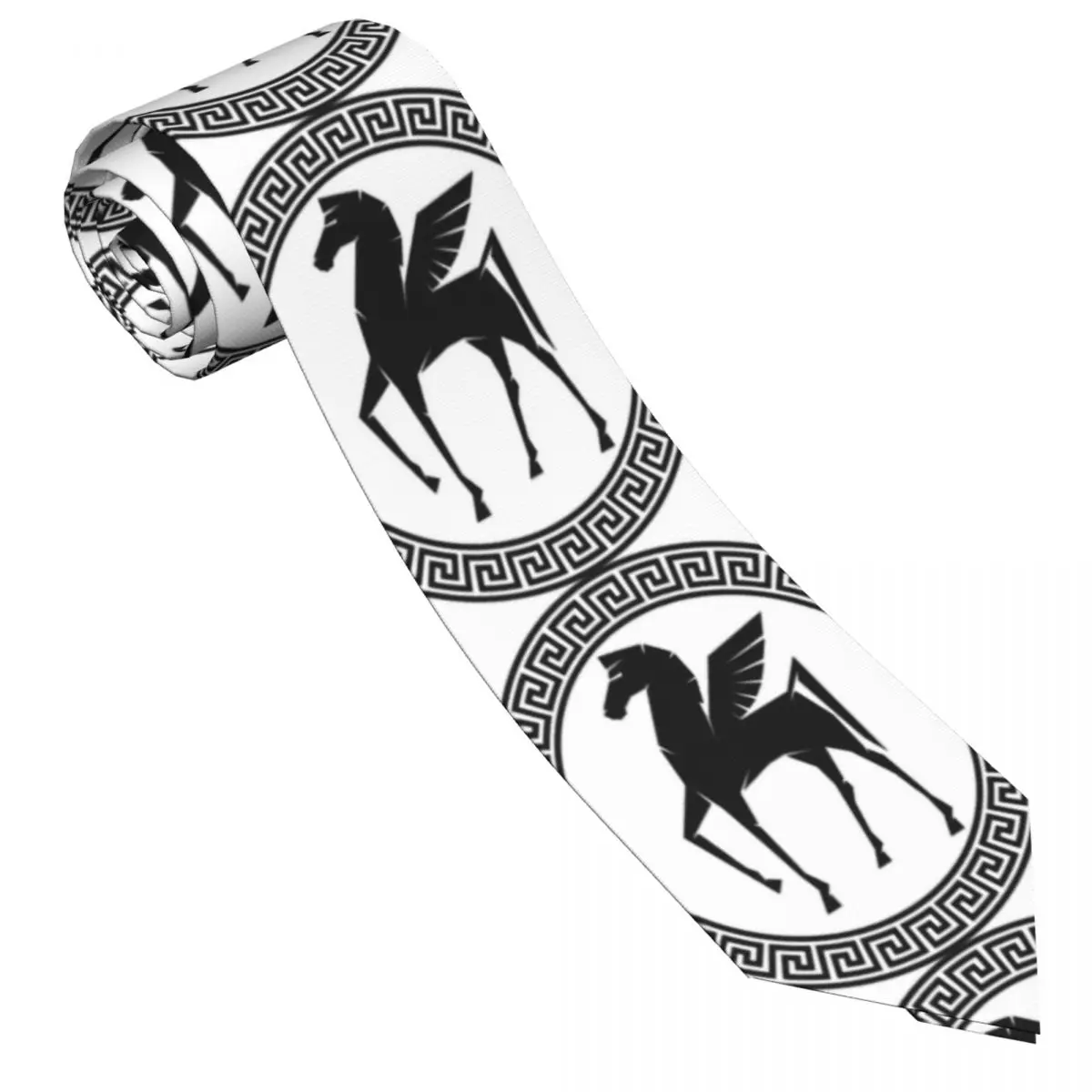 Mens Tie Classic Skinny Pegasus The Flying Horse With Greek Key Frame Neckties Narrow Collar Slim Casual Tie Accessories Gift