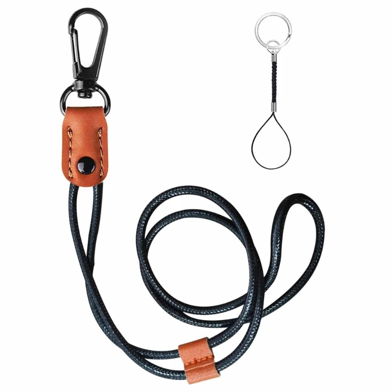 Leather Lanyard with Metal Clip , Long Neck Lanyard Keychain for Key Holder Adjustable Keychain Lanyards