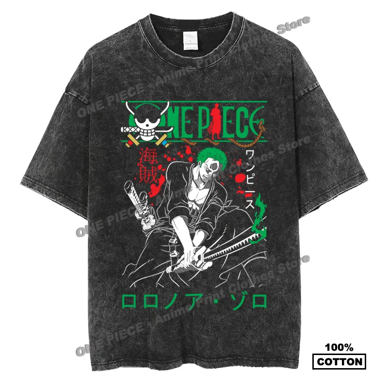 

One Piece Anime Zoro Print T Shirt y2k Harajuku Street styl Men Women Casual Short Sleeve Cotton Vintage Oversized Blakc Tees