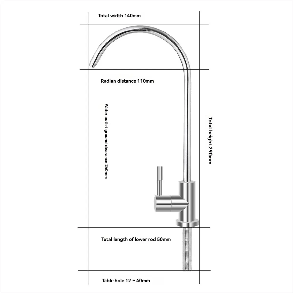 A24I 1/4inch Kitchen Sink Faucet Tap Chrome Reverse Osmosis Drinking Water Filter Rotation Faucet Fast Connection