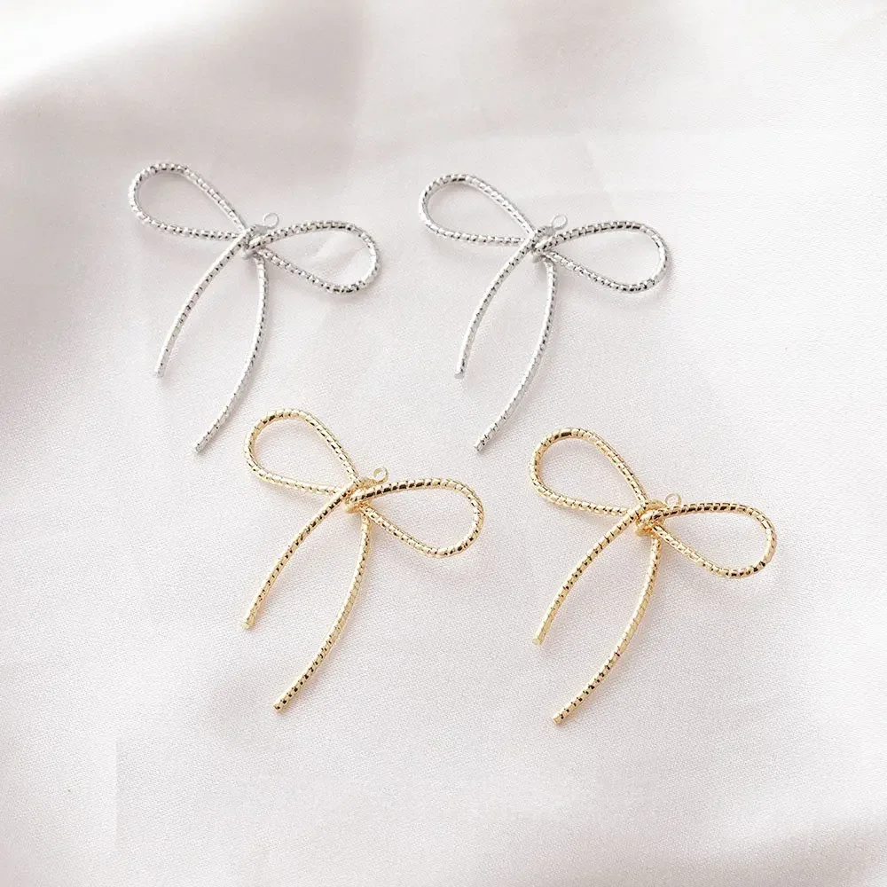 8PCS  Bow Pendant Charms for Jewelry Making DIY Drop Earrings Hand Made Brass 14k Gold Plated Findings 30*33