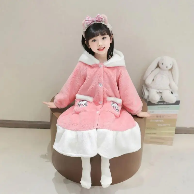 

Горячий халат Sanrio Hello Kitty, зима-осень, утепленная пижама с капюшоном для девочек, детская кавайная модная новая повседневная домашняя одежда с героями мультфильмов аниме