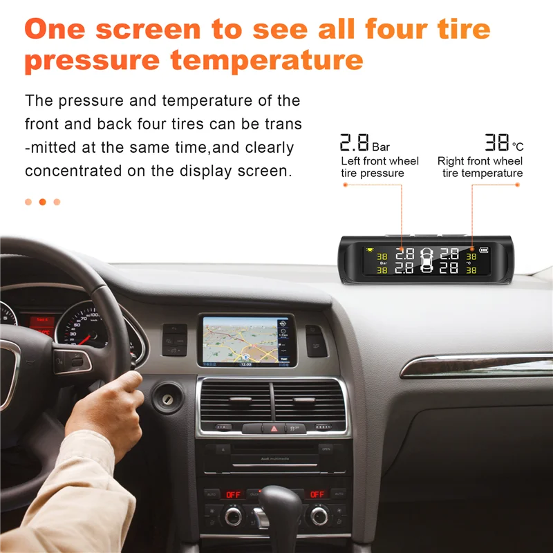 

New Arrival Solar Tpms Car Tire Pressure Alarm Monitoring System Automatic Alarm System Tire Pressure Temperature Warning