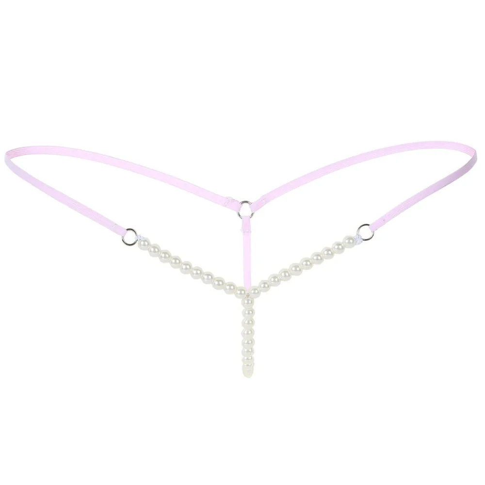 Sexy Crotchless Thong Panties Women Beading Pearl Temptation G-String Thin Belt Erotic Lingerie Open Crotch Sex Briefs Underpant