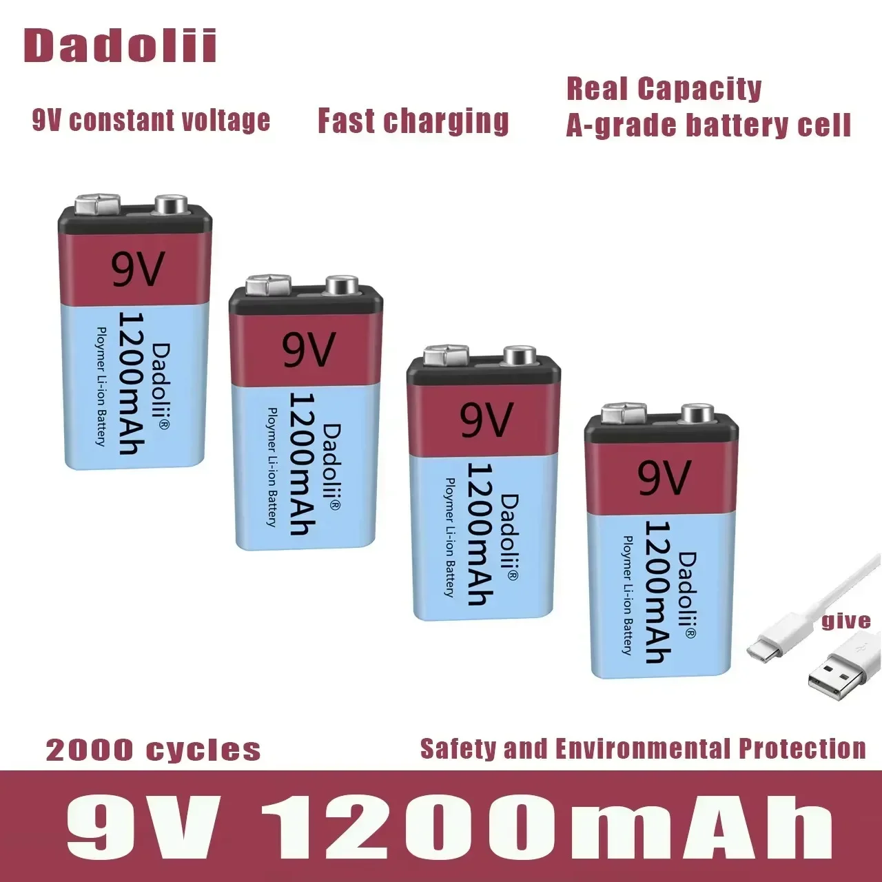 Batterie li-ion Rechargeable 2024 9V 1200mAh, Micro USB, lithium 9 v, pour multimètre, Microphone, jouet, télécommande, utilisation KTV