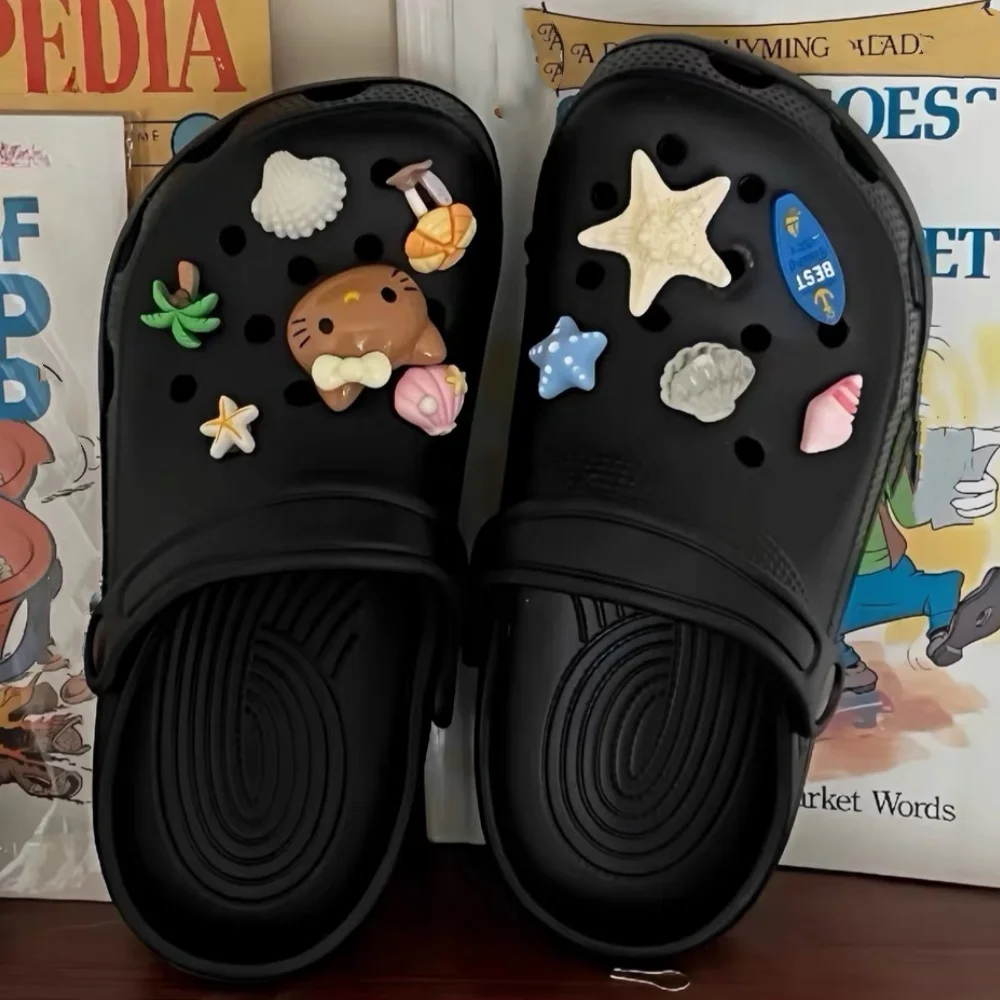 Summer Beach Ocean Theme Resin Shoe Charms Cute Hello Kitty Cat Starfish Shell Designs DIY Shoe Accessories Women Girls Gifts