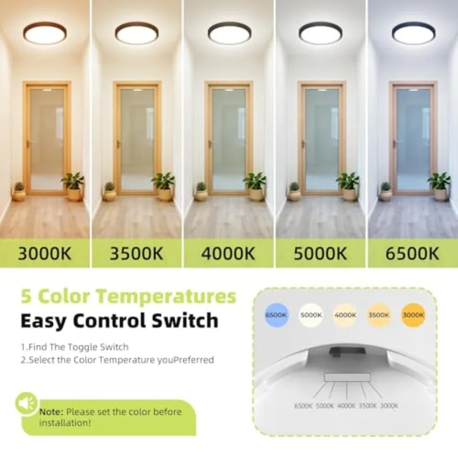 6PACK Flush Mount LED Ceiling Light Fixture 5CCT 9Inch 18W and 200W Equivalent Closet Light Fixture, Small Round Slim Surface C