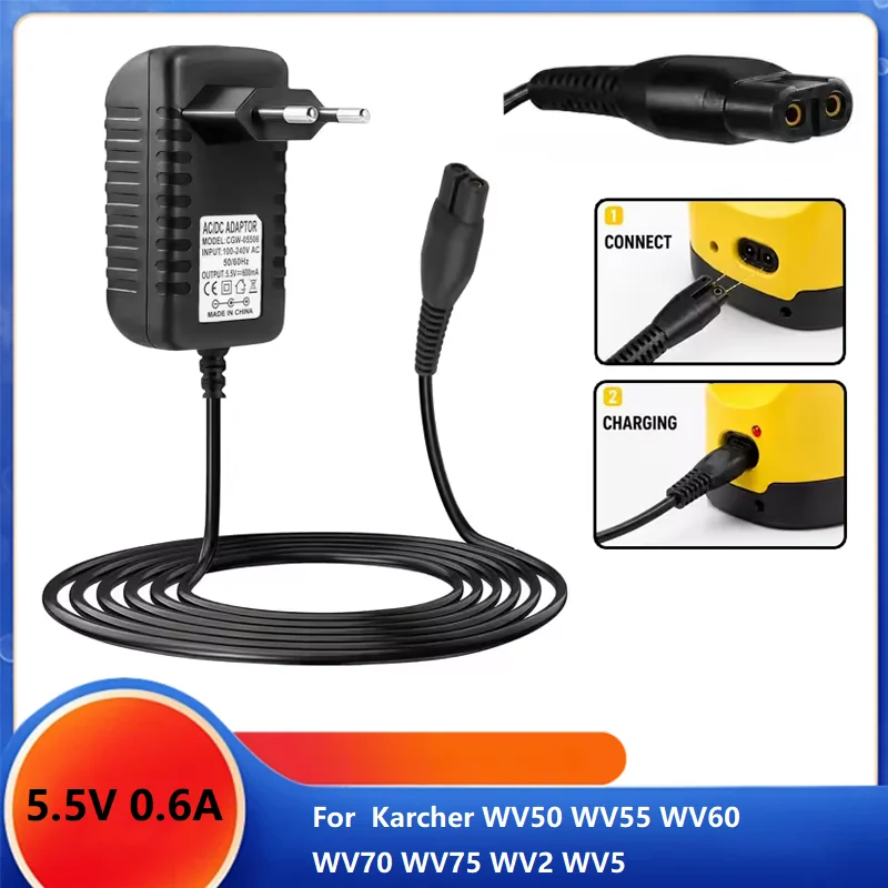 For Karcher DC 5.5V 0.6A Window Vacuum Charger AC 100-240V Replacement Power Adapter WV50 WV55 WV60 WV70 WV75 WV2 WV5