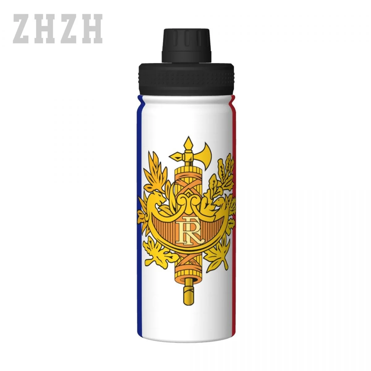 Unisex Sports Water Thermos Bottle France Flag French Emblem 304 Stainless Steel Double-layer Insulation Cold And Hot Travel