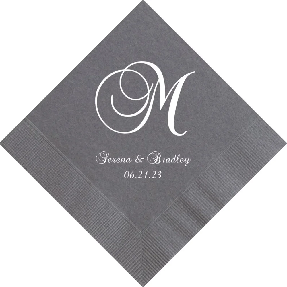 

50 Personalized Wedding Napkins Cocktail Beverage Luncheon Dinner Guest Towels Monogram Custom Printed Foil Imprinting Imprinted