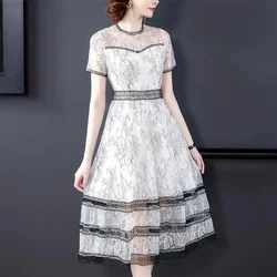 Summer 2026 New French Luxury Vintage Style Celebrity Chinese Fairy Lace Mesh Embroidery Dress