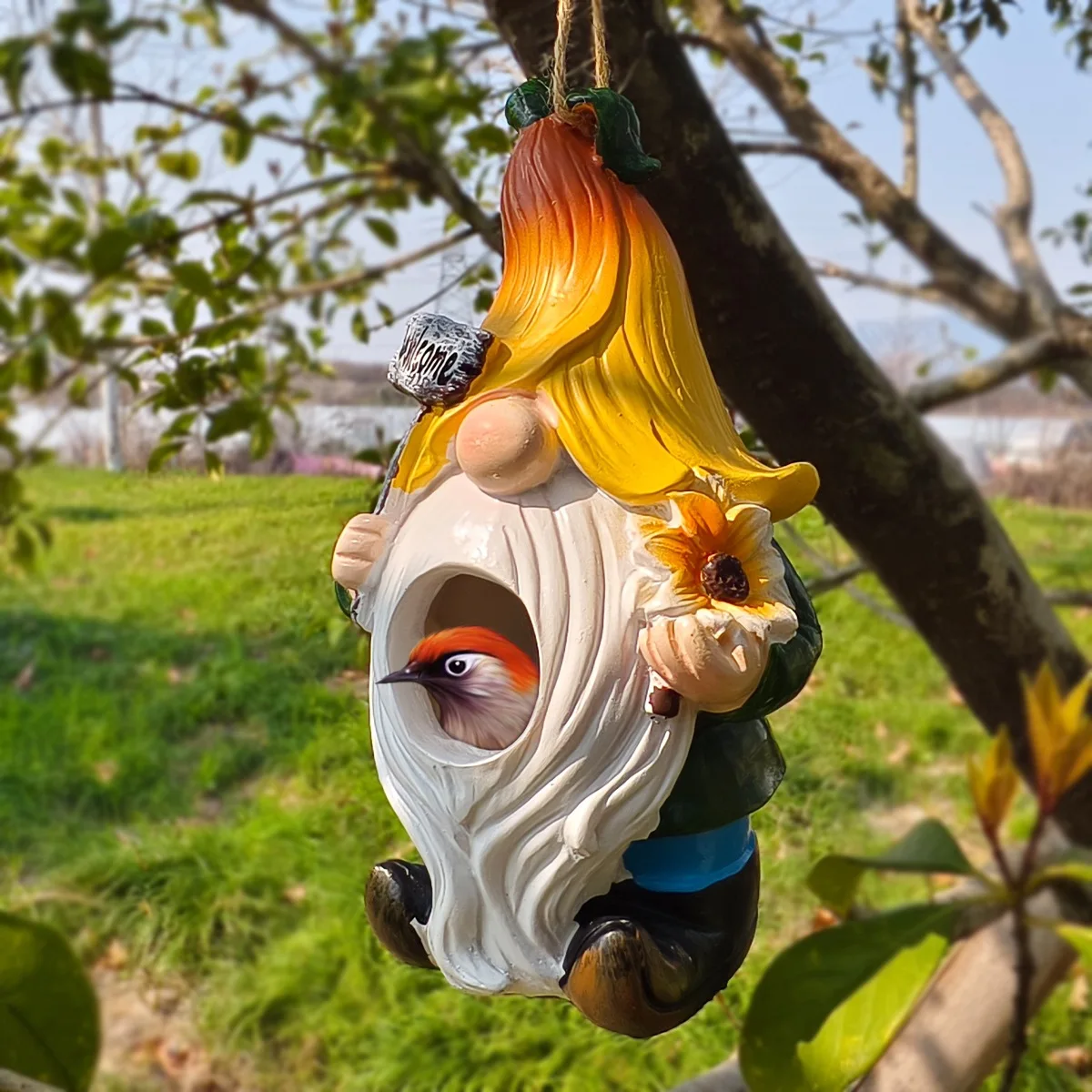 

White Beard Old Man Birdhouse Ornament Resin Craft Dwarf Birdhouse Outdoor Garden Home Decor