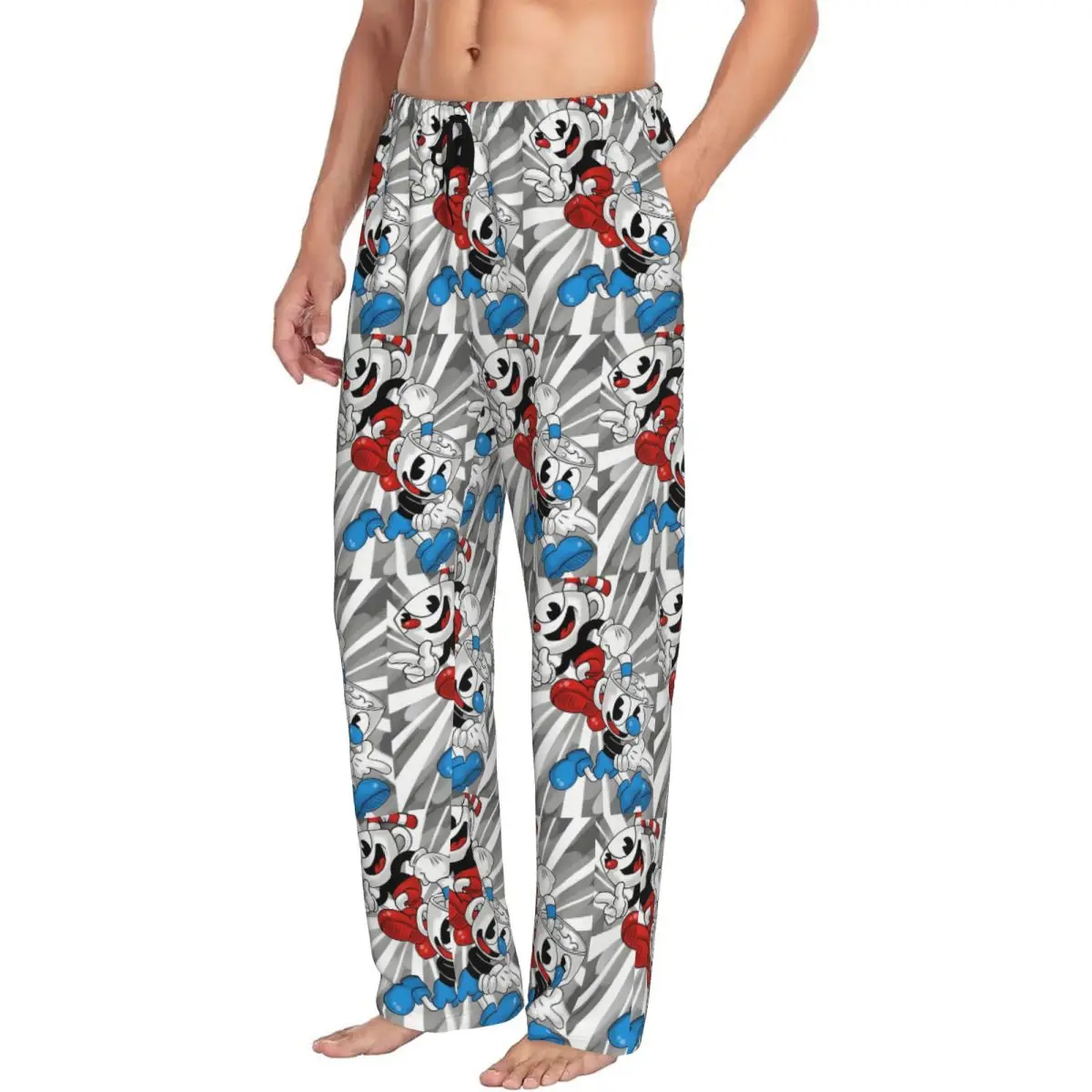 مخصص Cupheads بيجامة السراويل ملابس خاصة للرجال حزام مطاط Mugman لعبة صالة النوم قيعان مع جيوب #2