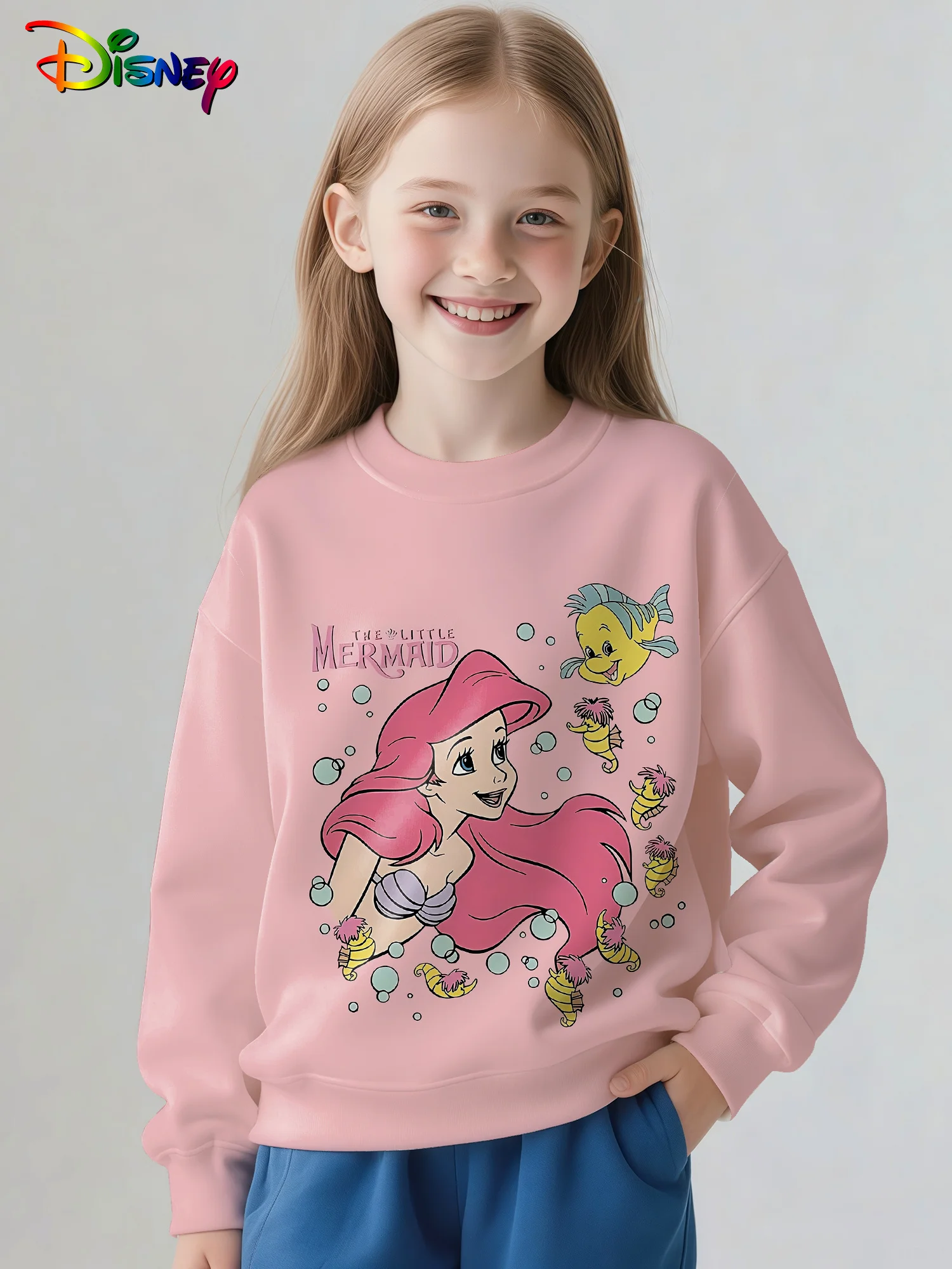 

Новый осенне-зимний свитшот для девочек, модный принт с рисунком русалки, повседневный топ с круглым вырезом и длинными рукавами для детской повседневной носки