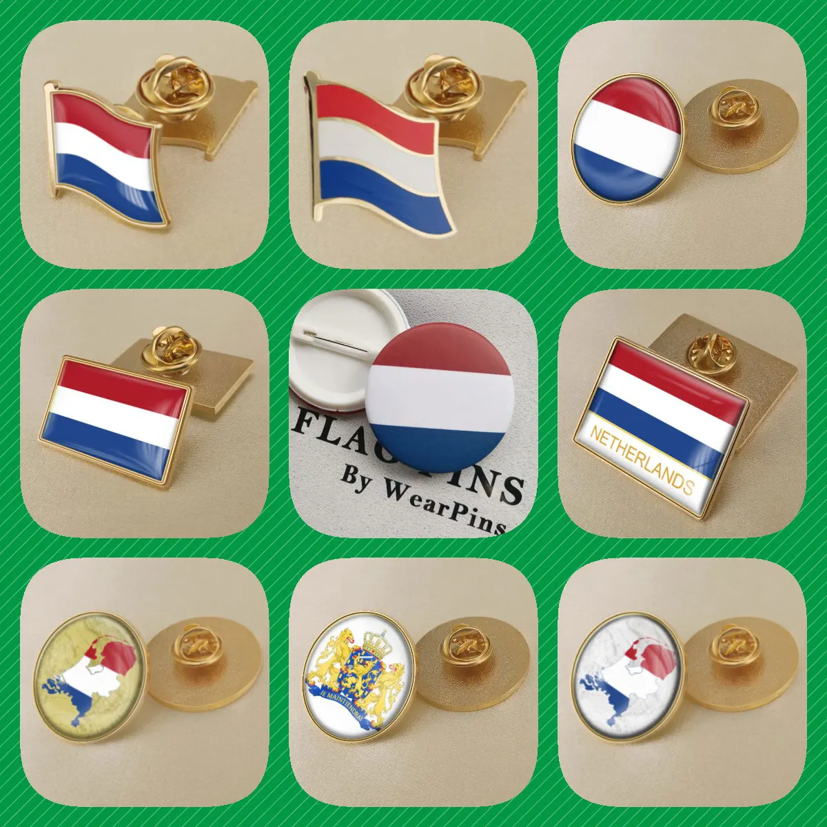 Netherlands Dutch Hollanders Map Flag National Emblem National Flower Brooches Badges Lapel Pins