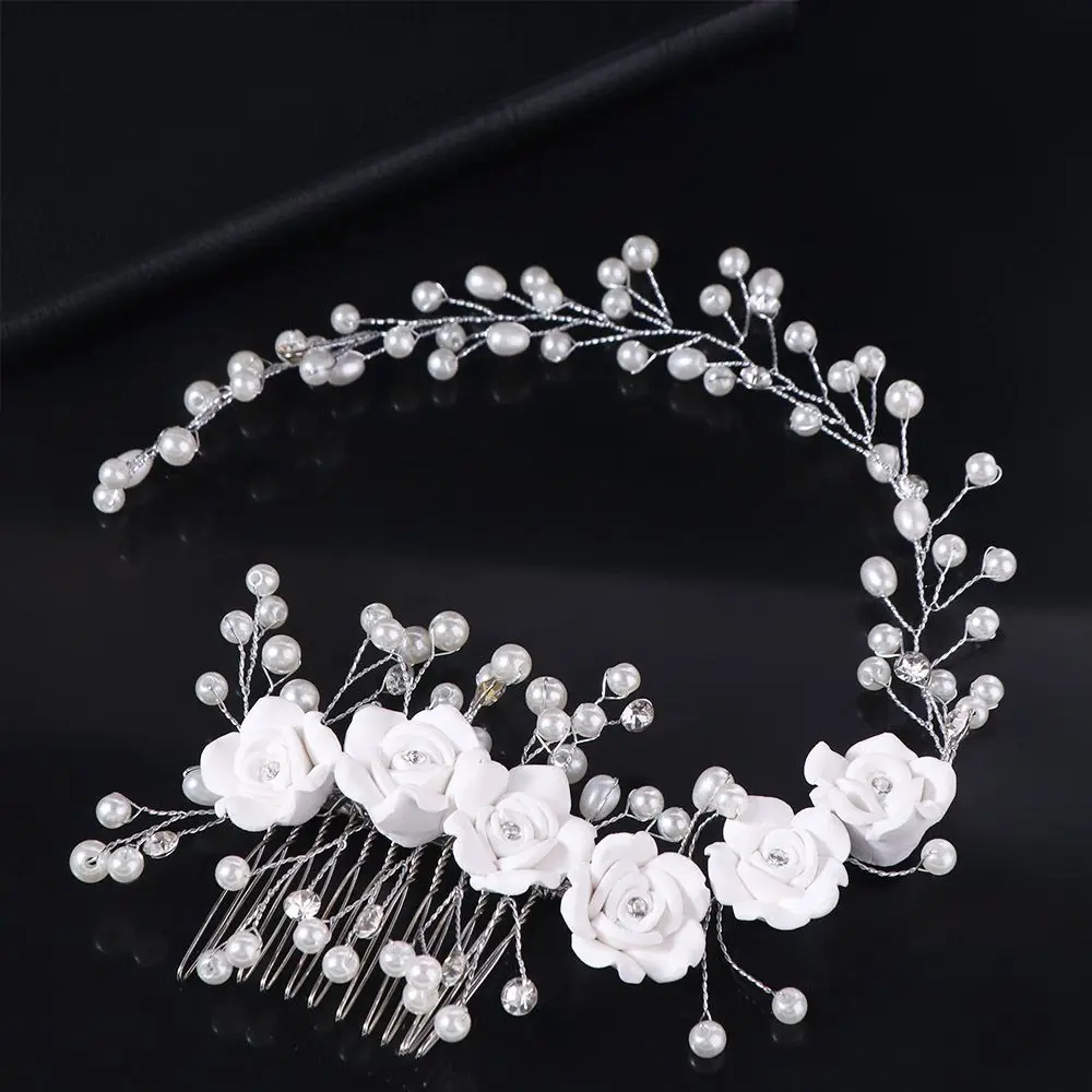 

Elegant Flower Pearl Bridal Headwear Handmade Luxury Bridal Headdress Exquisite Fairy Wedding Headwear Hair Jewelry