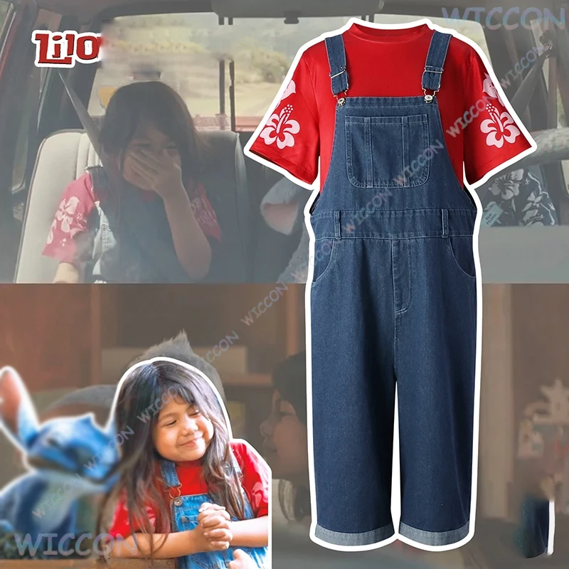

Lilo Cute Girls Movie Cosplay Costume Blue Denim Overalls Set Women Anime Cartoon Halloween Party Kids/Adult Outfit