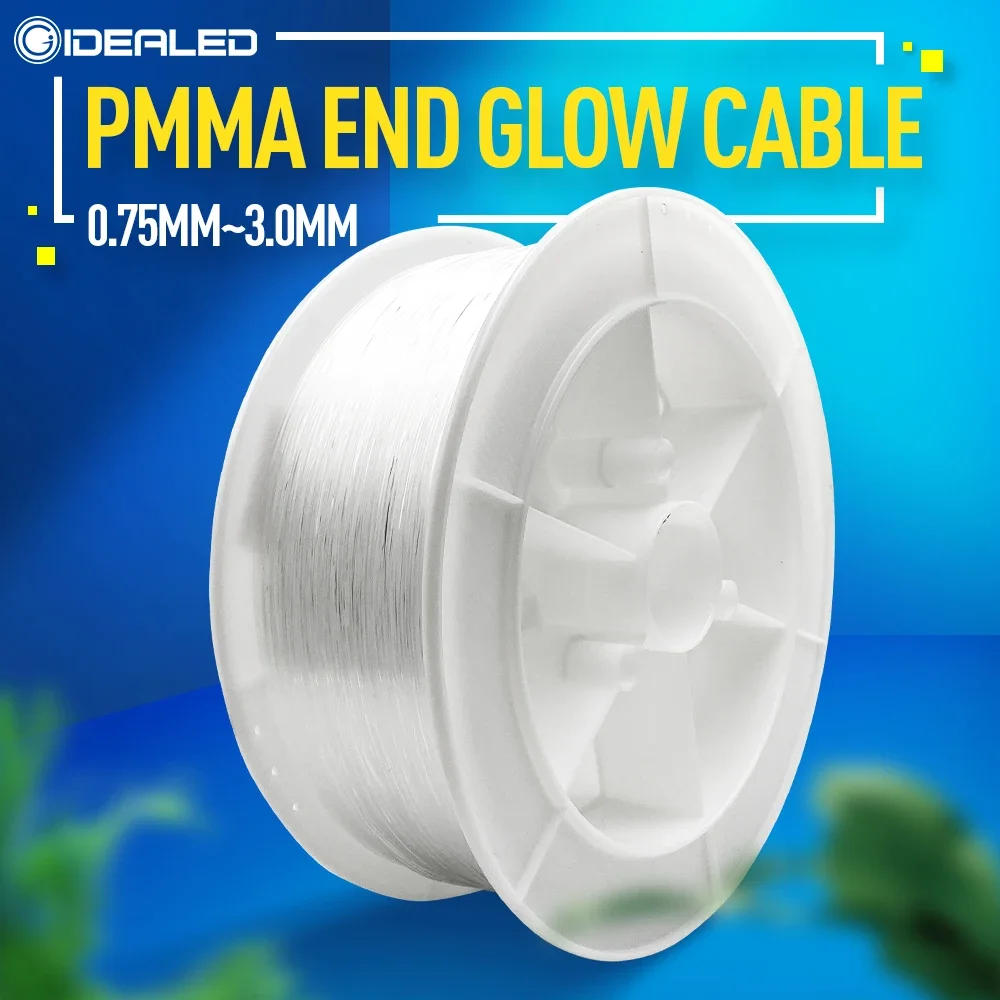 Kabel światłowodowy 0.75-3.0mm 150m-2700m PMMA plastikowy kabel świecące włókno optyczny do dekoracji lampa światłowodowa i kina domowego