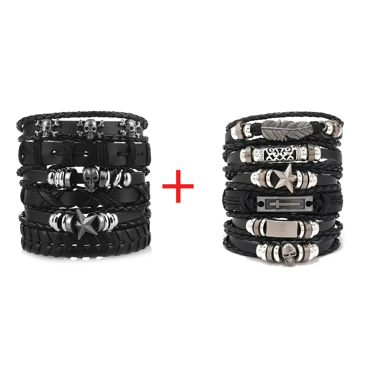 1 mode armband Viking armband voor mannen handarmbanden geweven schedel handsieraden verstelbare lederen set armband voor leer