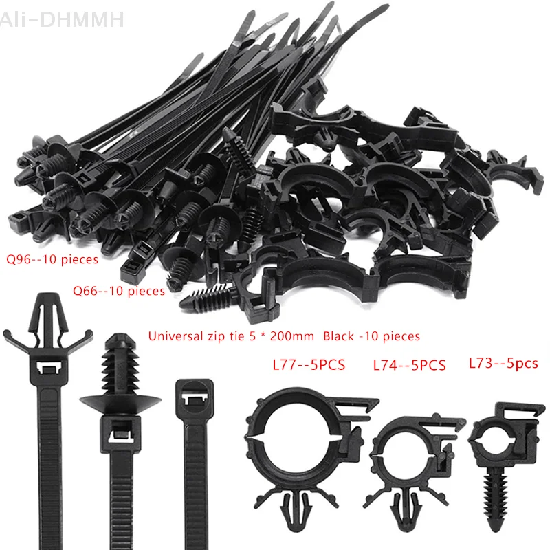 Self-Locking 45 Unit Pack of Car Cable Clips and Zip Ties; Universal Push Mount Wire Routing Clips Organizer.