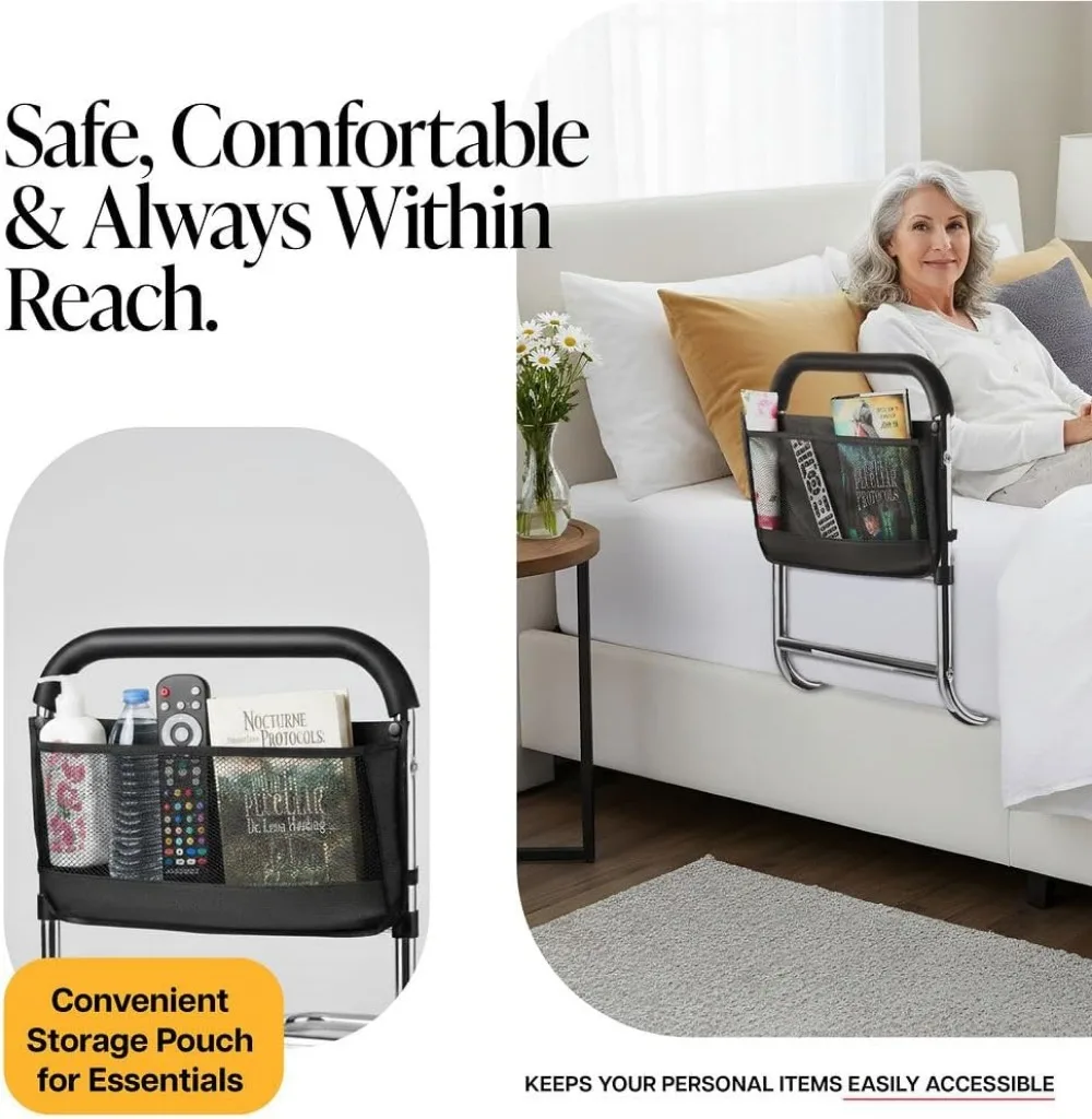 حاجز مساعدة للسرير لكبار السن، معتمد من ASTM، بدون أرجل، جيب تخزين، دعم الأرضية - سهل الداخلي/الخارج بأمان #2