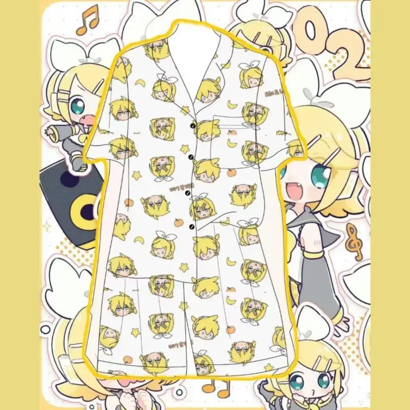 Kagamine Rin Len Summer Pajamas Anime Cartoon Sanrio Short Sleeve Thin Pajamas Student Summer Cotton Home Clothes Girls Pajamas