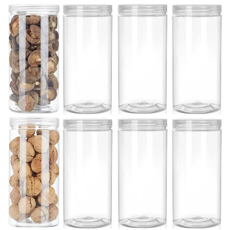 8Pcs Clear Storage Jar Plastic Sealed Jars For Candy Dried Fruit Seasoning Honey Empty Cosmetic Containers Kitchen Organizers