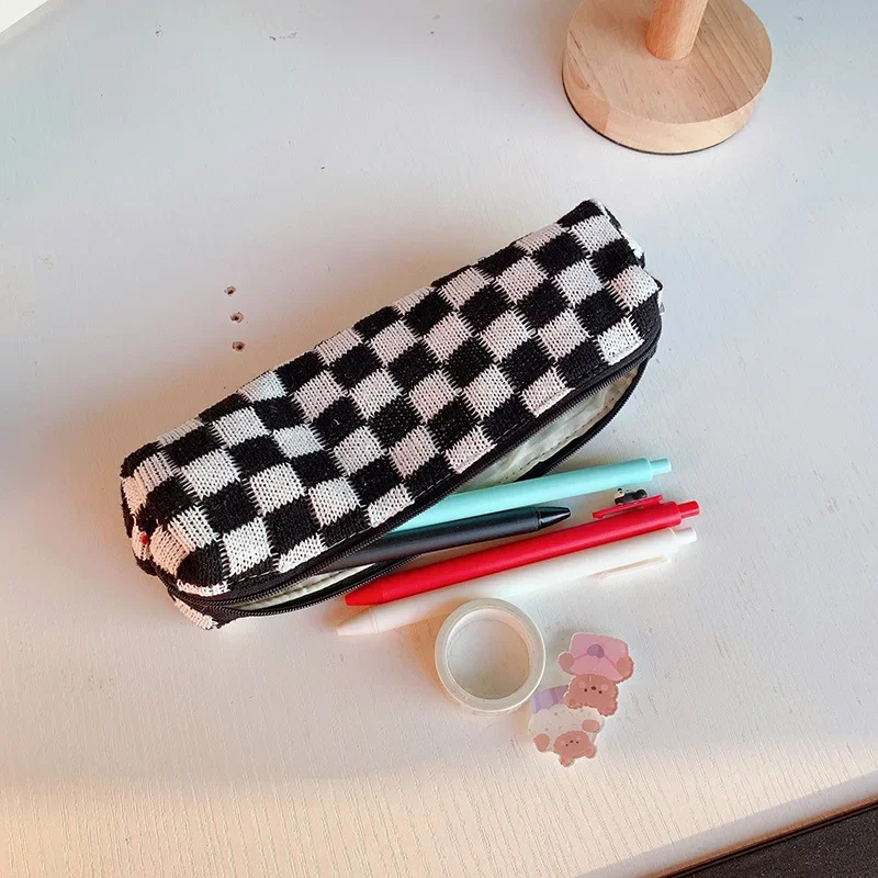 Astucci per matite per ragazze Trousse Scolaire astuccio per matite cancelleria coreana astuccio per penne a scacchiera per maglieria Estuche
