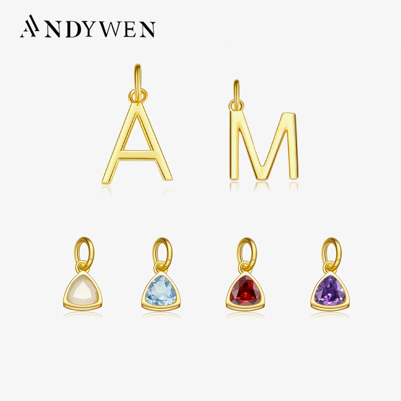 ANDYWEN 925 Sterling Silver Gold Letters 26 Initial E P R Birthstone Pendant Long Chain Choker Necklace 2021 Women Wedding Gift