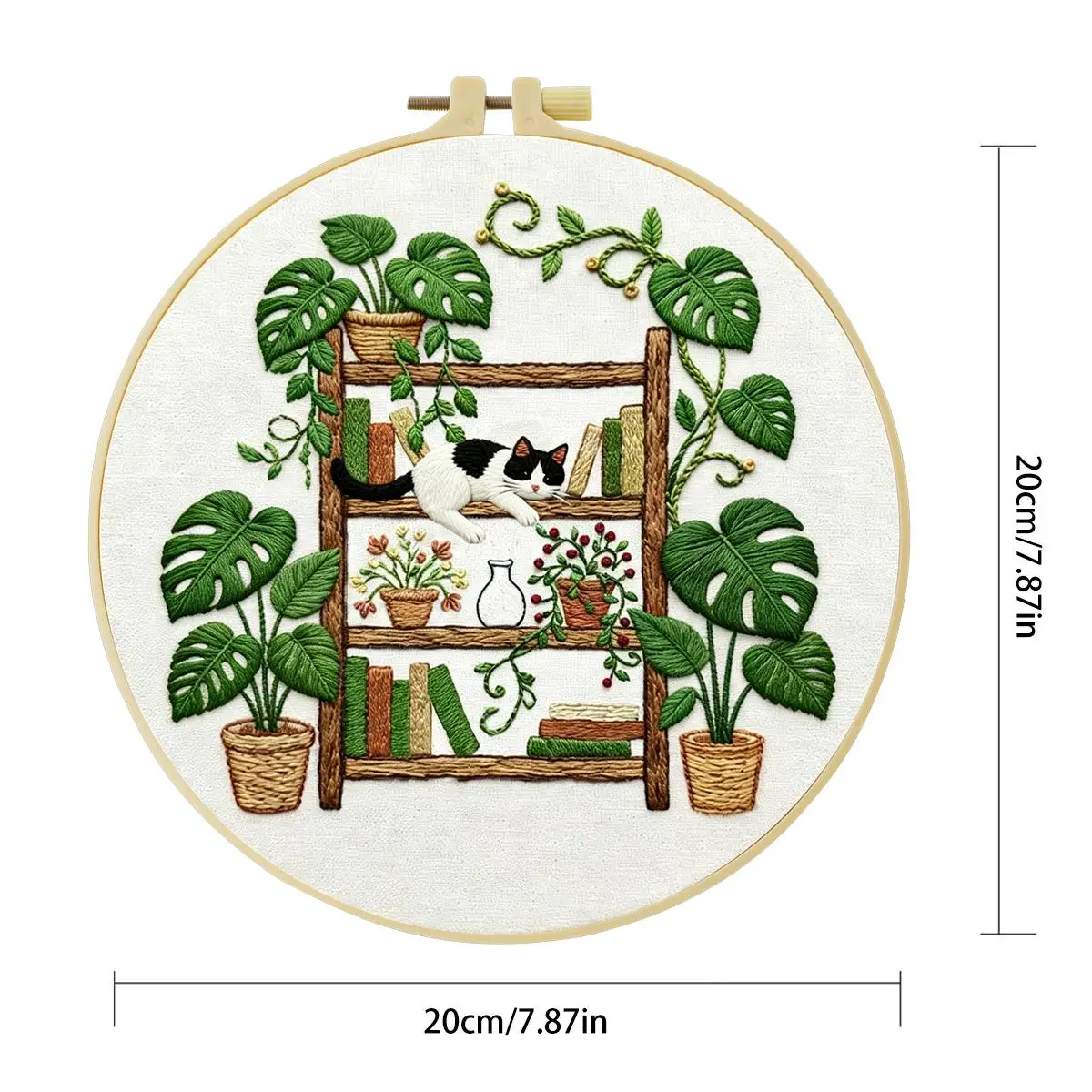 1 Stück 20X20CM/15X15CM 7,87/6,3 Zoll Fresh Bookshelf Stickerei Starter-Kit DIY-Kit DIY-Stickerei-Set Handarbeiten Heimdekoration – Detail 4