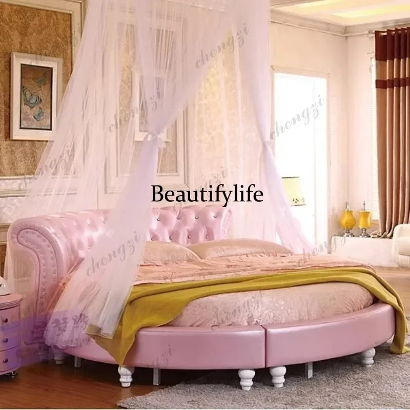 E182 Australia Frame Double Bed Set Mattress Insert Upholstered Bedroom Double Bed Home Luxury Round Camas De Dormitorio Furnitu