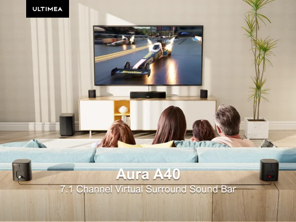 ULTIMEA 7.1CH Virtual Surround Soundbar for TV, 330W Home Theater System with Subwoofer,4 Surround Speakers,APP Control