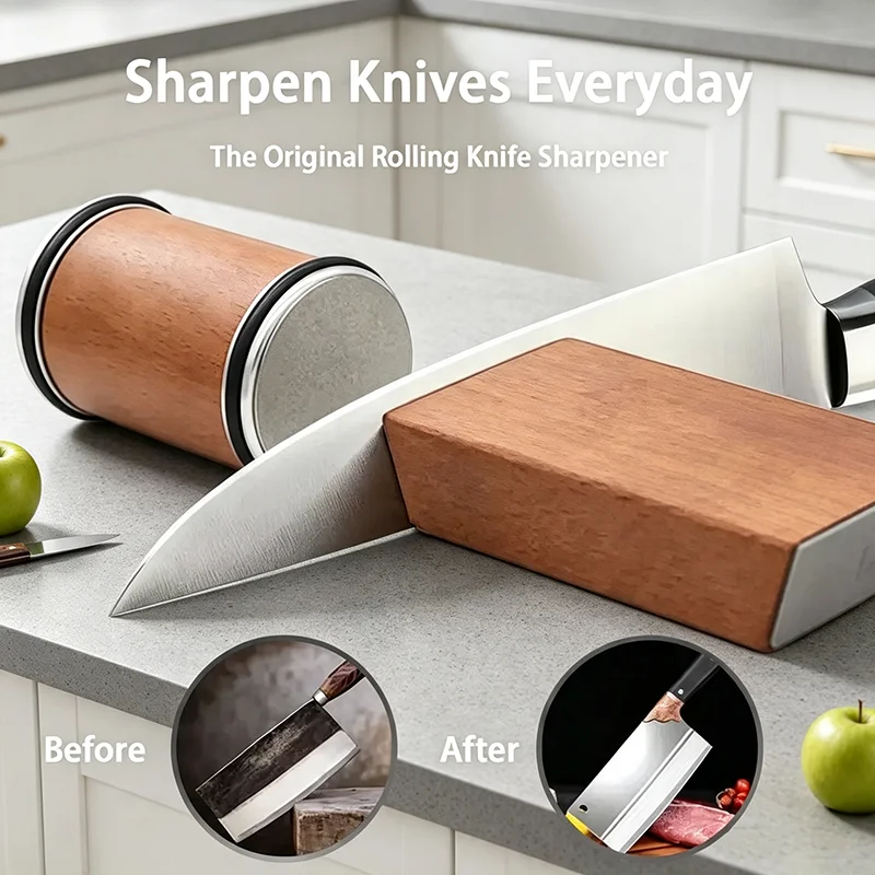 All Straight Edge Blade Rolling Knife Sharpener Magnetic 15 20 Degree Angle Roller Diamond Stone Household Kitchen Sharpen Tool